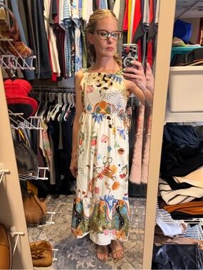 Women's Cream Maxi Dress with Multicolor Print